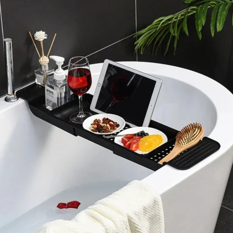 Extendable Bathtub TrayAre you tired of struggling to keep your book, phone, and towel dry while enjoying a relaxing bath?Look no further because our Bathtub Shelf Extendable Bathroom BathExtendable  Bathtub Tray